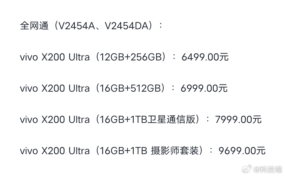 预测下vivo X300 Ultra价格12+256版本679912+512版本