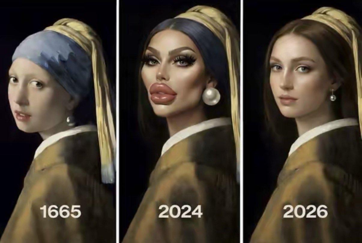 西方女性审美变化挺大。以前，可能更追求华丽、繁复的美，像宫廷贵妇那样，服饰层层叠