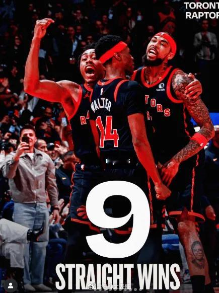 11月27日讯 NBA官方更新ins，猛龙已经9连胜势不可挡。原文如下：“多伦多