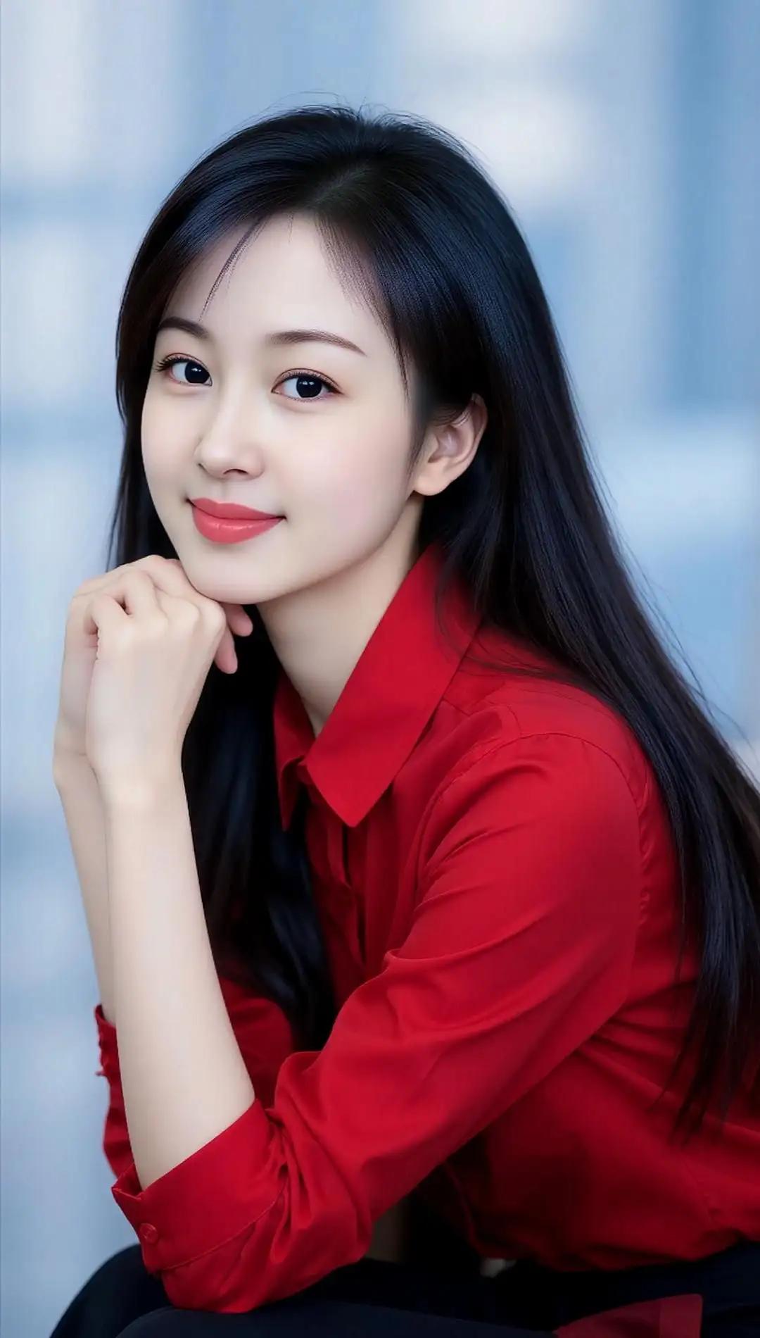 元气少女，红衣出镜，甜美笑容，元气满满！🌟💖