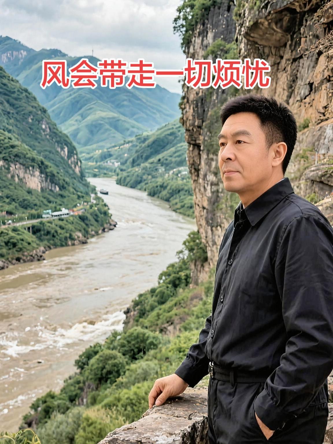 风会带走一切烦忧，美好实现就在前头。AI长江崖壁眺望感 抖音ai创作 军旅情怀 