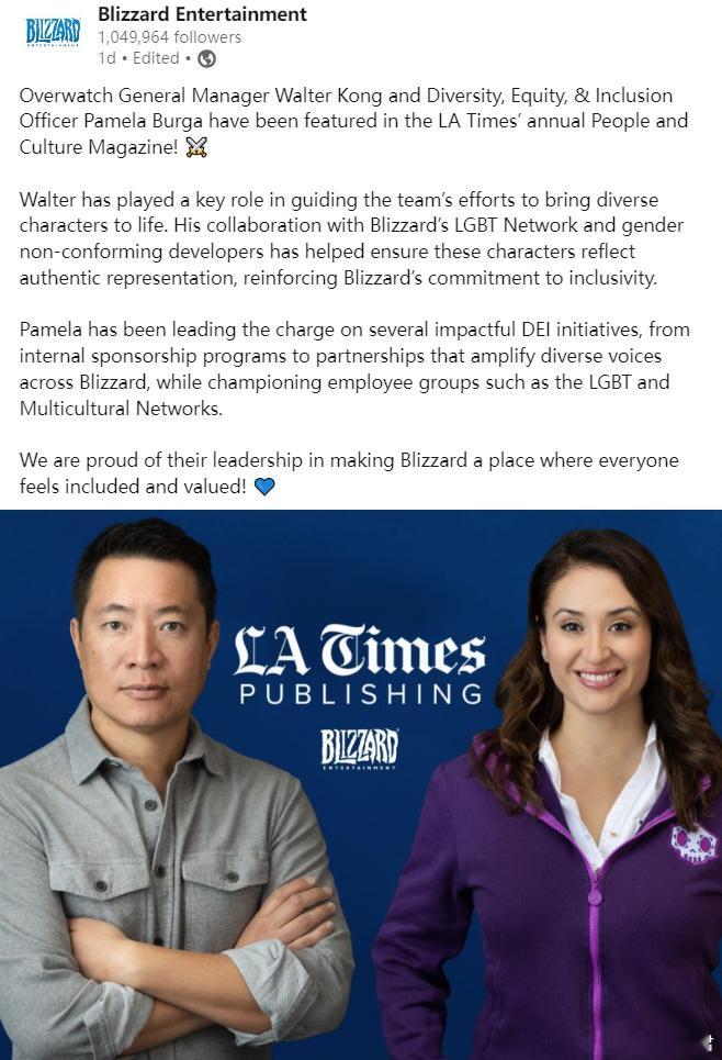 #暴雪# 守望先锋IP总经理 Walter Kong 和暴雪多样性公平与包容官 