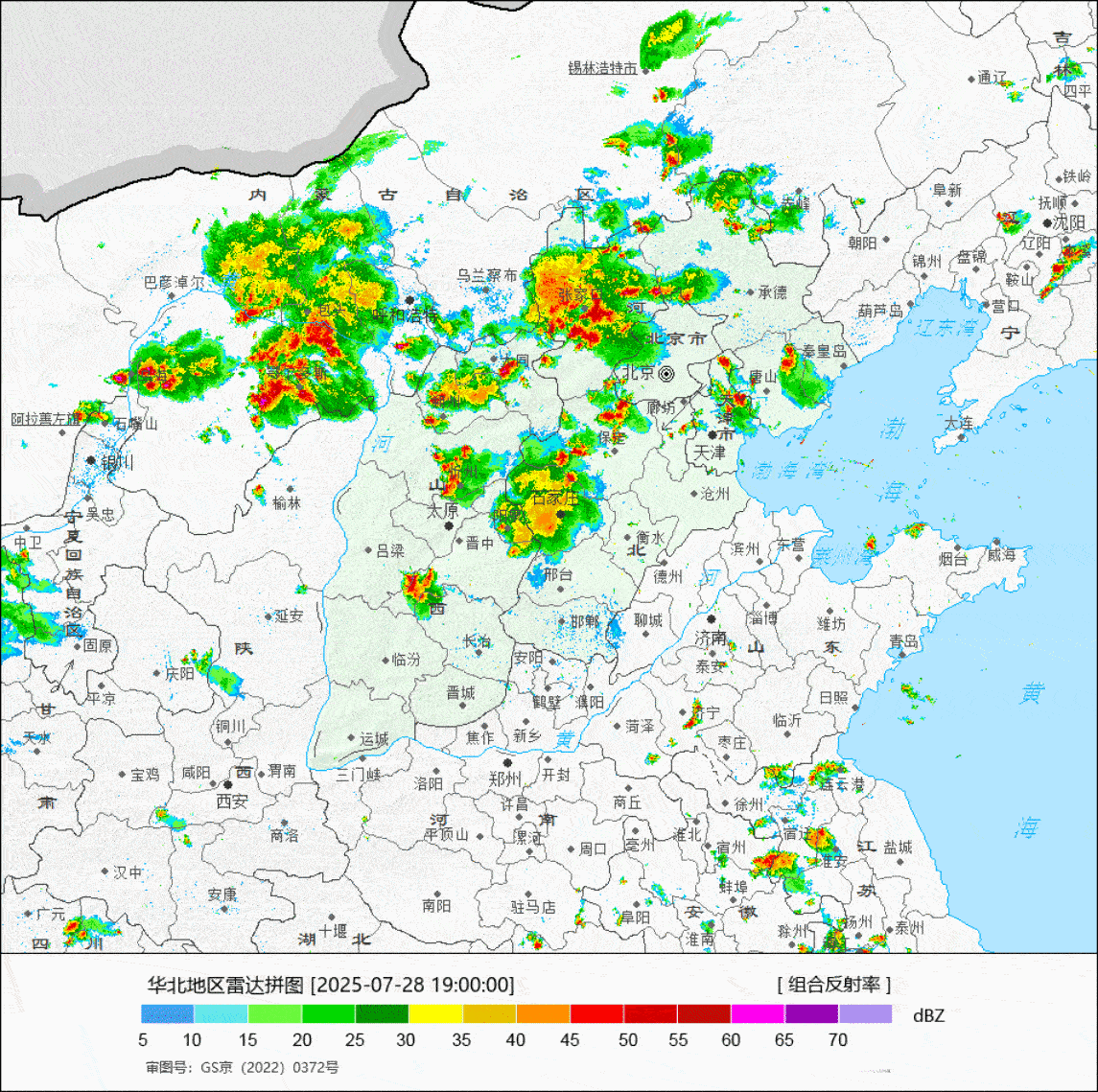 北京请市民非必要不外出  今晚北京降雨已经展开，从雷达可见，从房山一带发展起来的