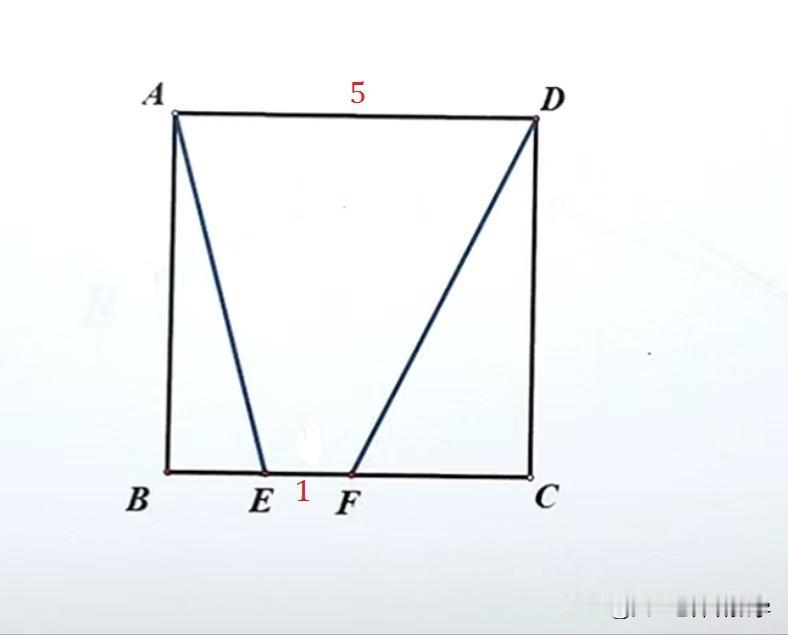 中考数学必刷题，几何题：
如图所示，在正方形ABCD中，AD=5，点E、F为BC