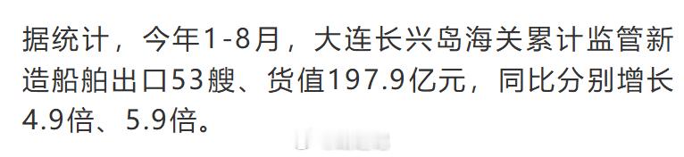【大连：32.5万吨级超大型矿砂船顺利交付出口】今年1-8月，大连长兴岛海关累计