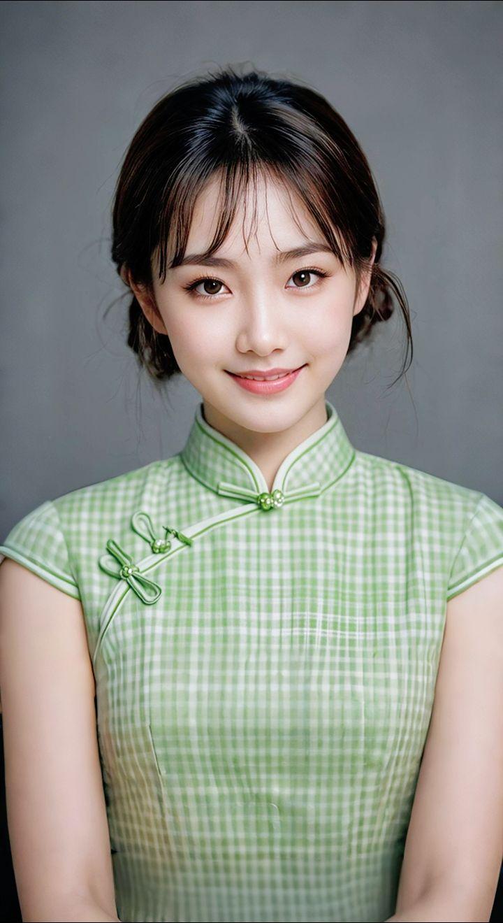 AI扩图 AI绿格甜笑