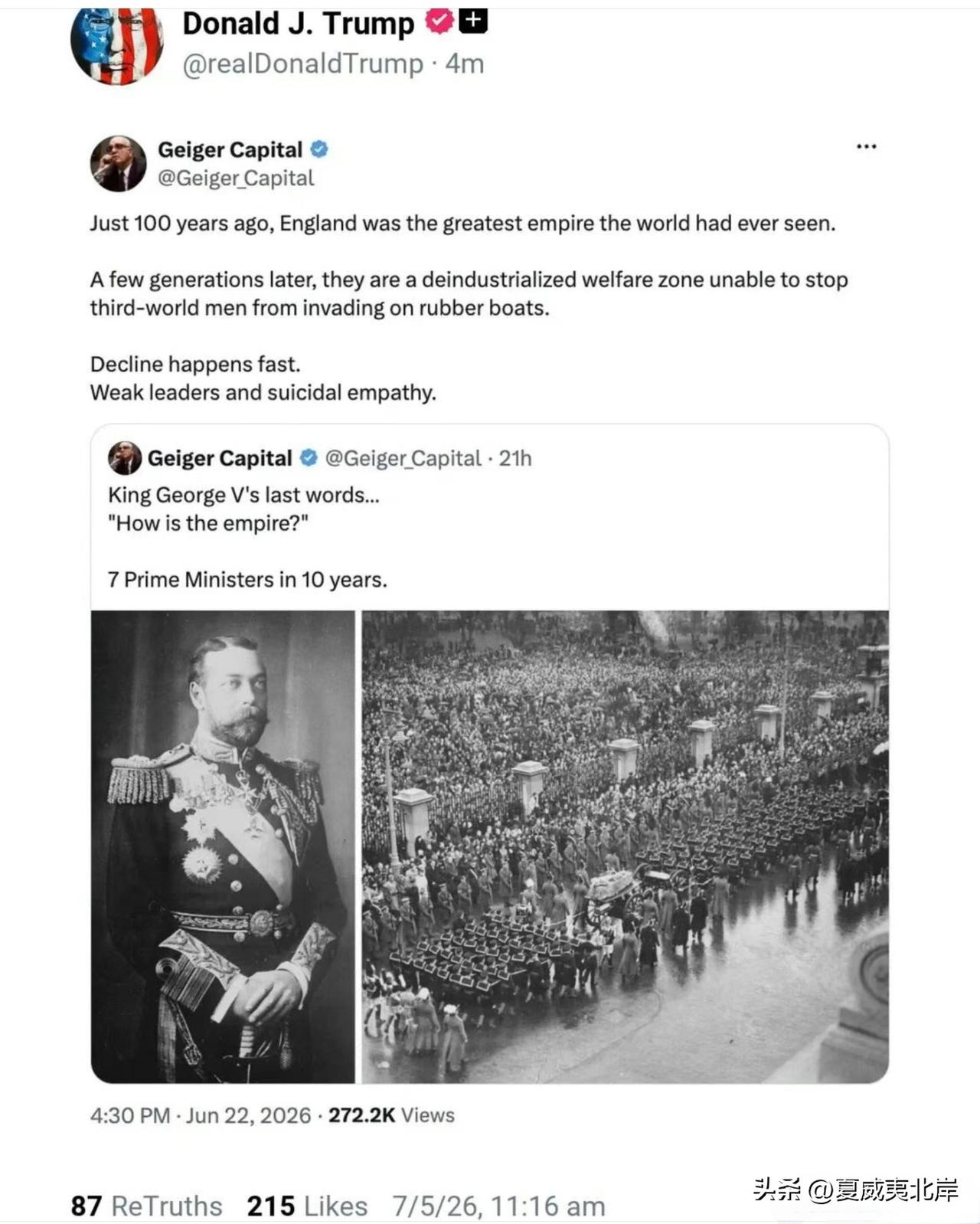 一百年前，英国是人类历史上最庞大的帝国。
短短几代人的时间过去，如今它产业空心化