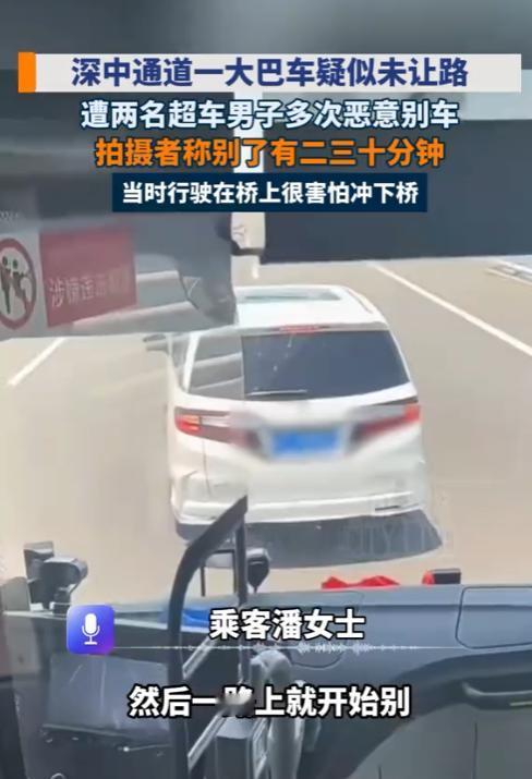 “必须严惩！一辆从深圳龙岗开往澳门的大巴正常行驶，后方白车嫌大巴没让超车，两名男