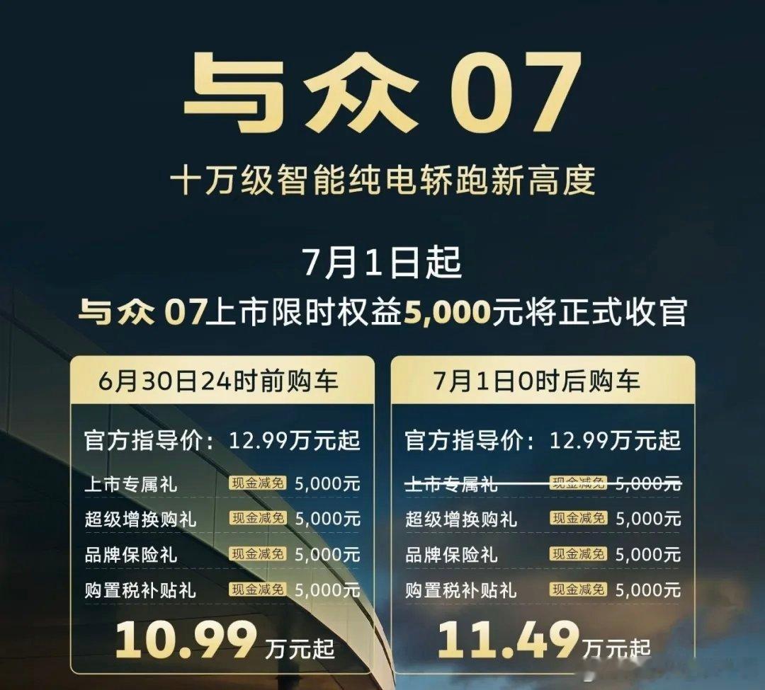 为什么我要说与众07上市5000元让利大众“花得非常值”？大家都知道，限时折扣这
