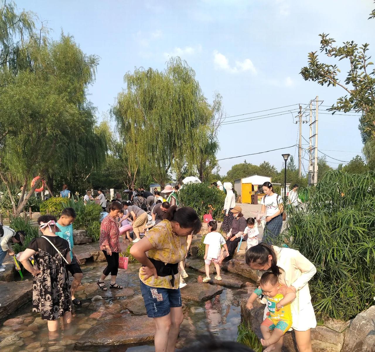 济南东站东北角的白泉湿地公园，弄得不错，不少人带娃来玩水。