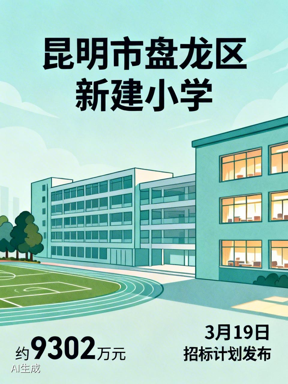 📍哇塞，昆明市盘龙区要花约9302万元新建一所小学啦！
3月19日，昆明市公共