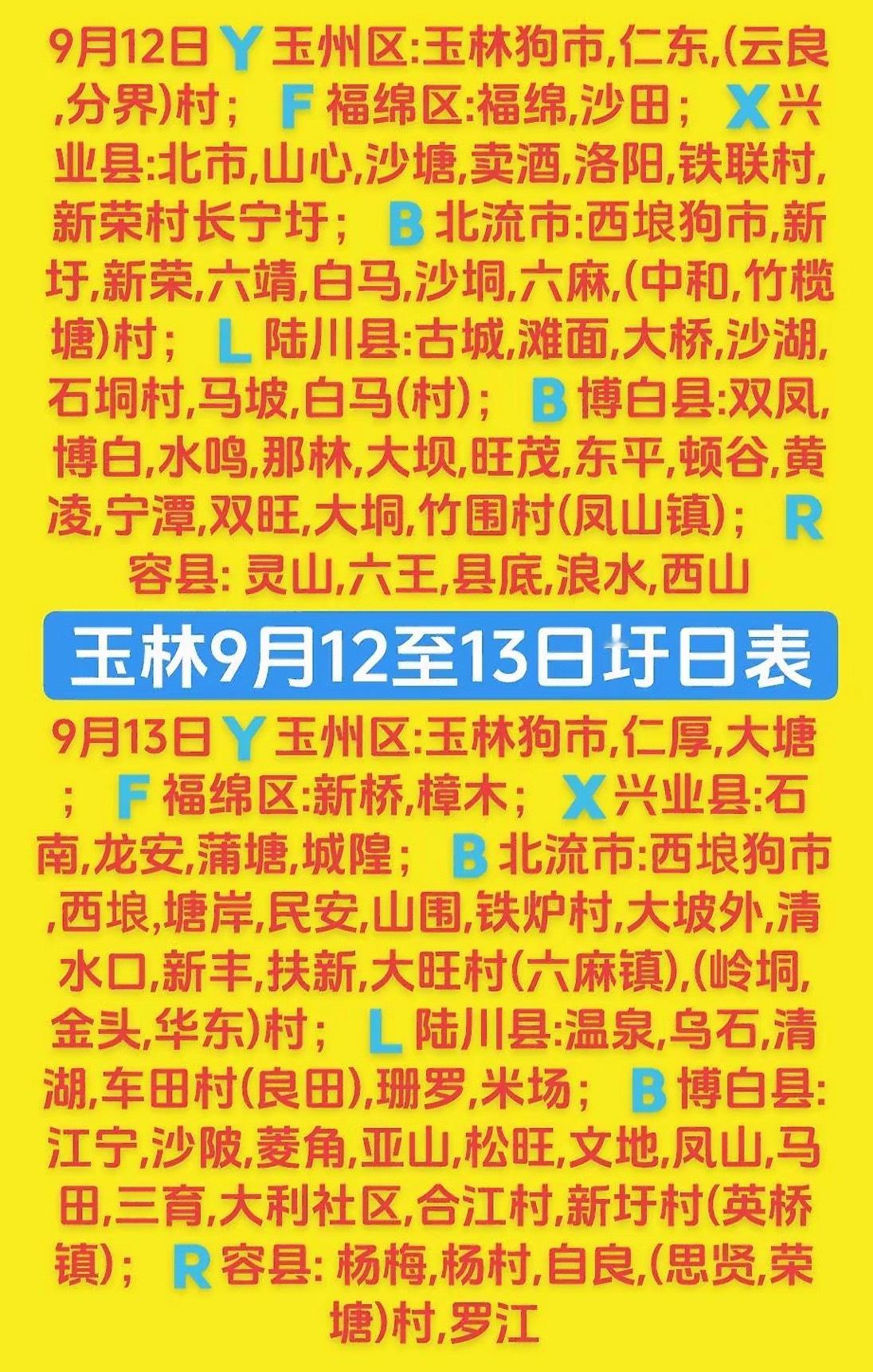 9.12-13 玉林乡镇赶集时间表玉林圩日  ​  ​  ​  ​  ​​​