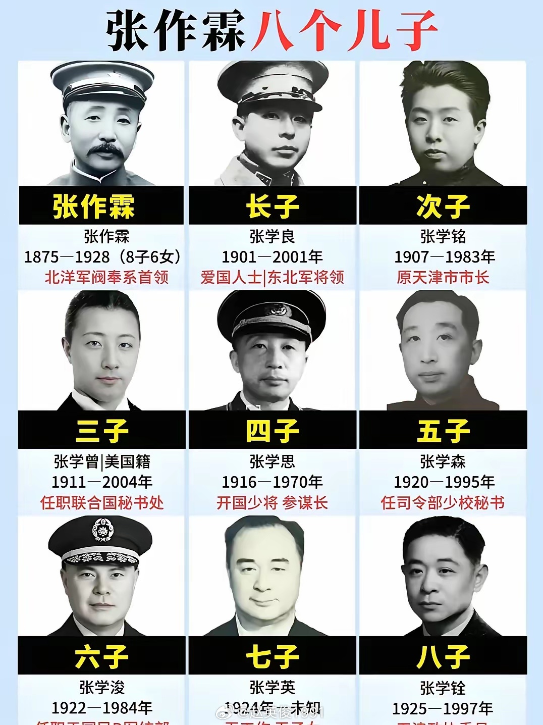 张作霖八个儿子 ​​​