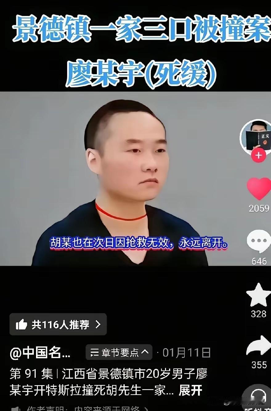 11个月大的孩子，连路都没走稳，一家三口就这么没了。

景德镇这案子，廖某开到1