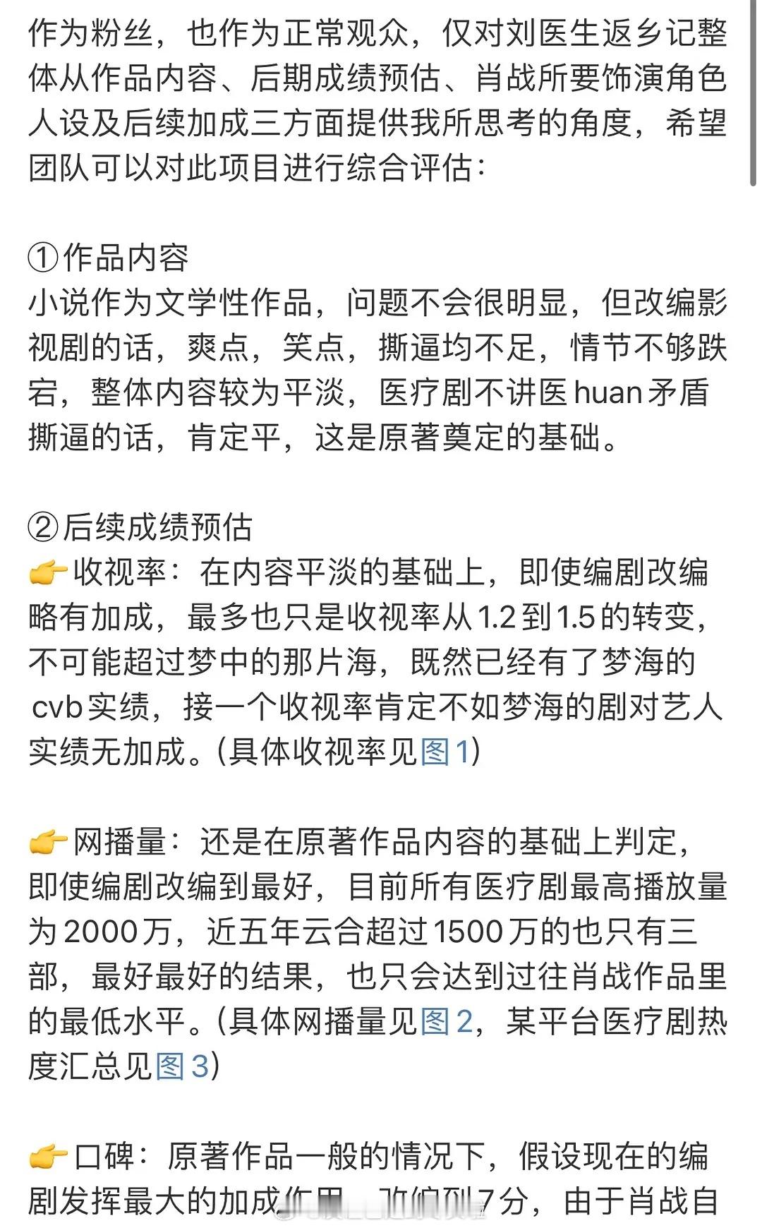 对于网传肖战《刘医生返乡记》，粉丝对于这个项目的综合评估，都市医疗剧真的太吃力不