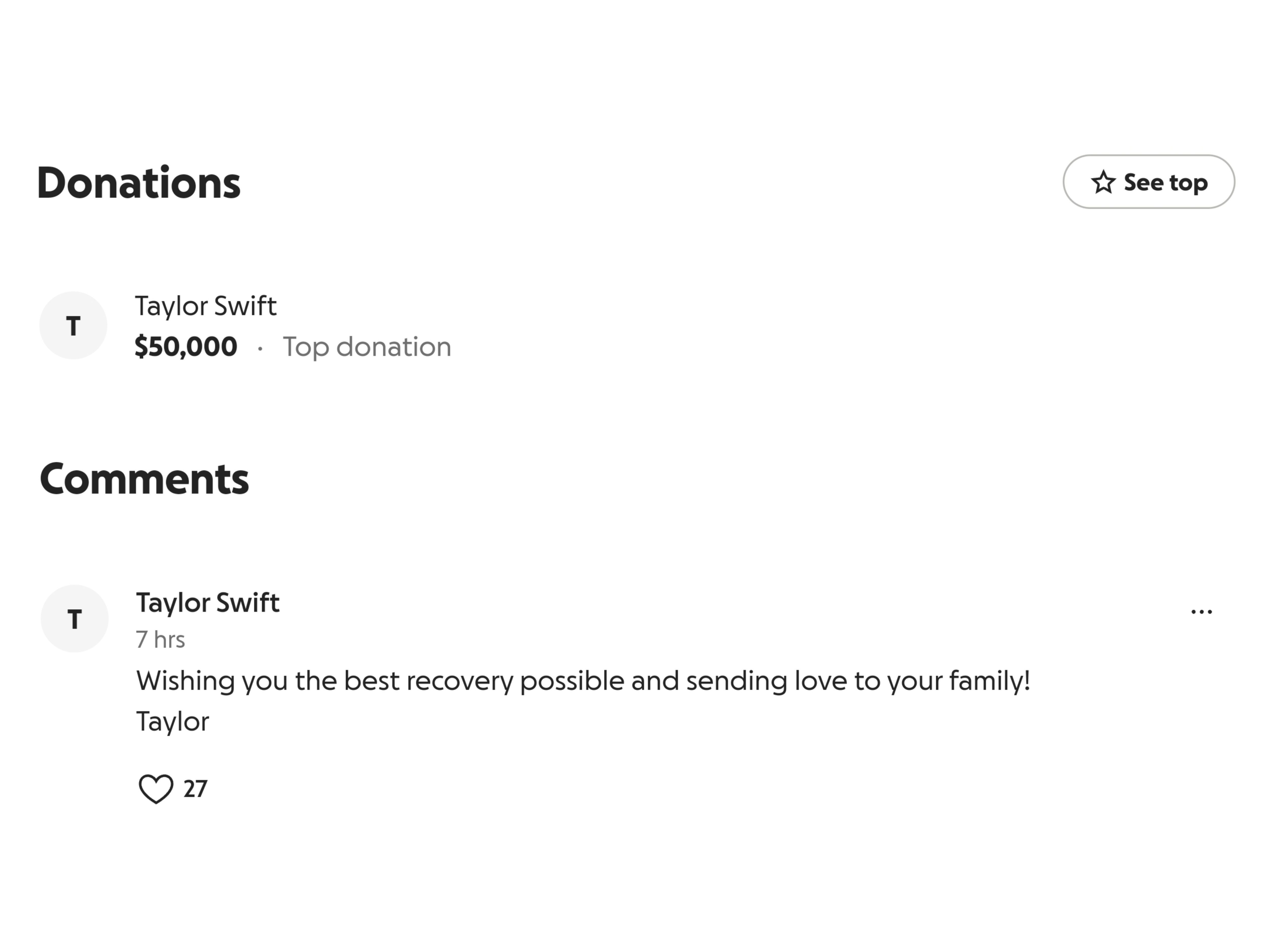 霉霉 Taylor Swift 向Ashley Taunton的GoFundMe