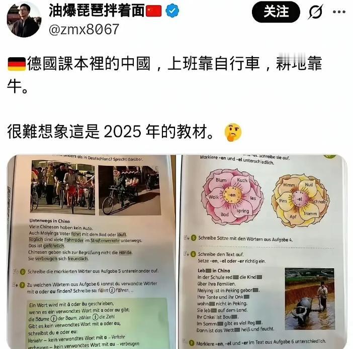 德国教材里的中国，还在用牛耕田？这严谨有点离谱了!
刚刚看到一张2025年的德国