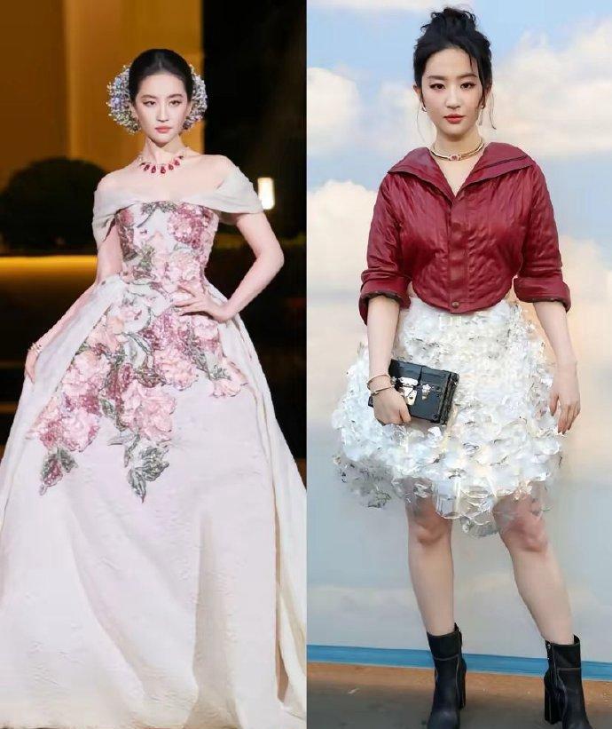 刘亦菲在国内和国外完全两种状态啊！她这切换真像开了“双面滤镜”，国内红毯上她美得