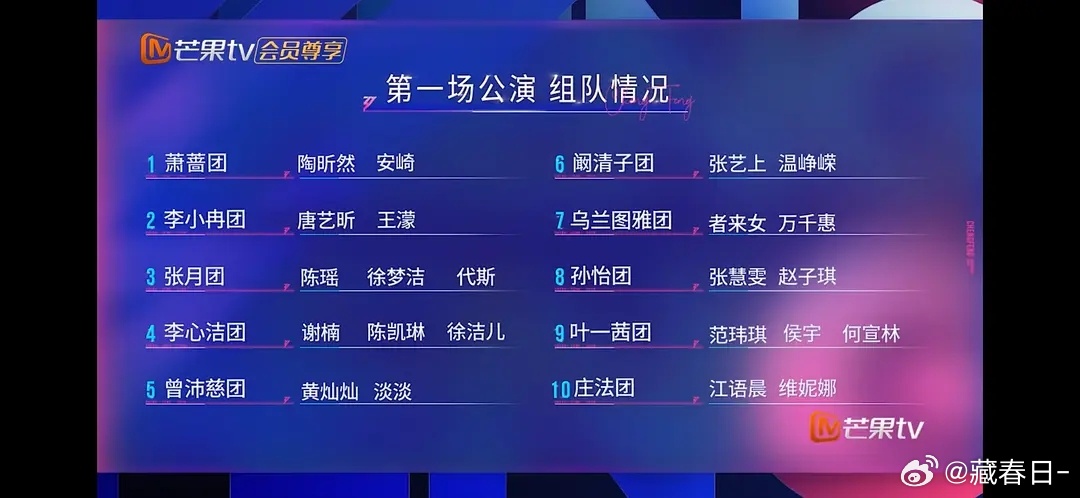 浪姐第一场公演组队情况和选歌情况，期待哪一组，明天应该得直播吧！ 