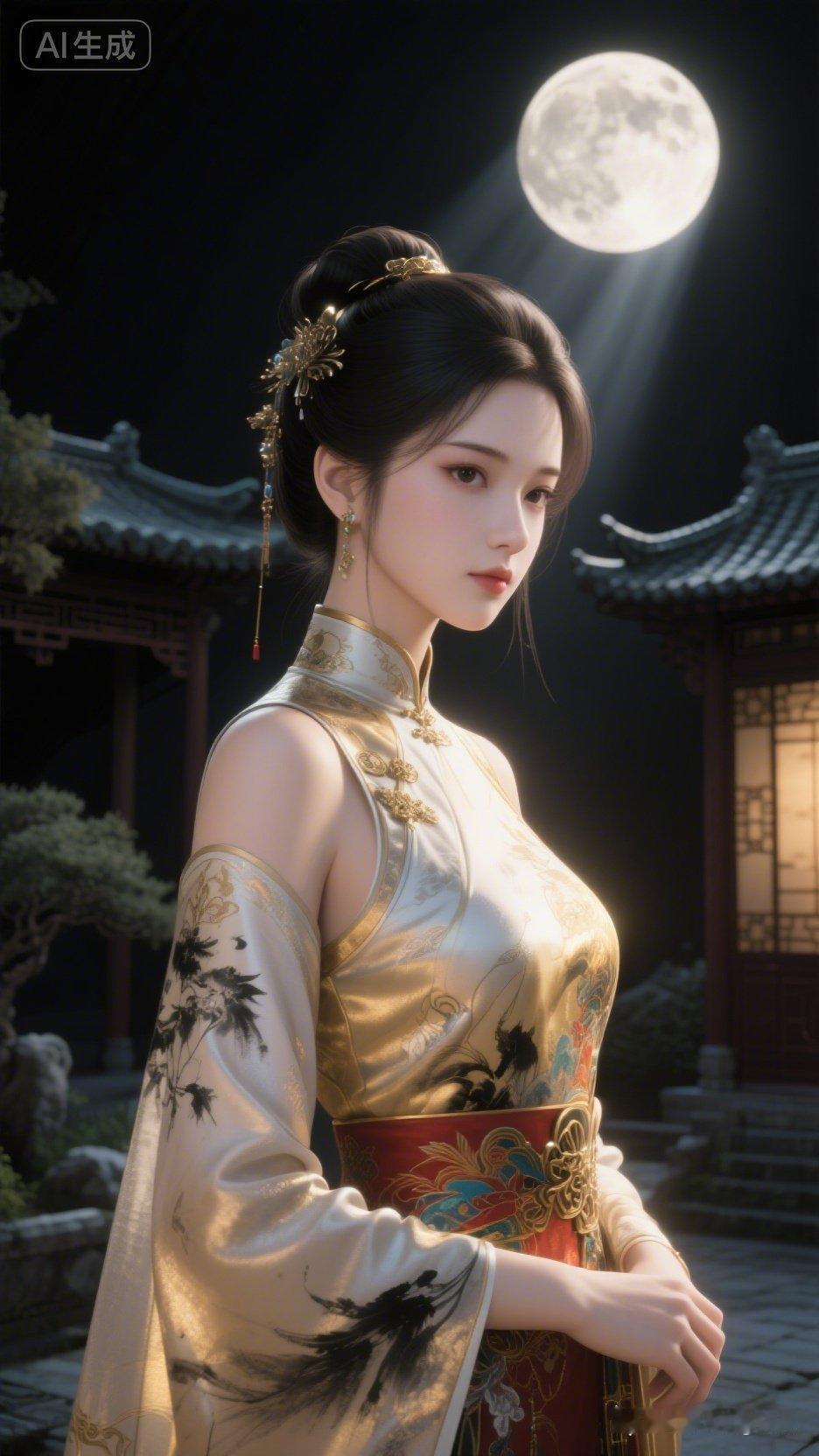 月色下的古典美人，尽显东方韵味