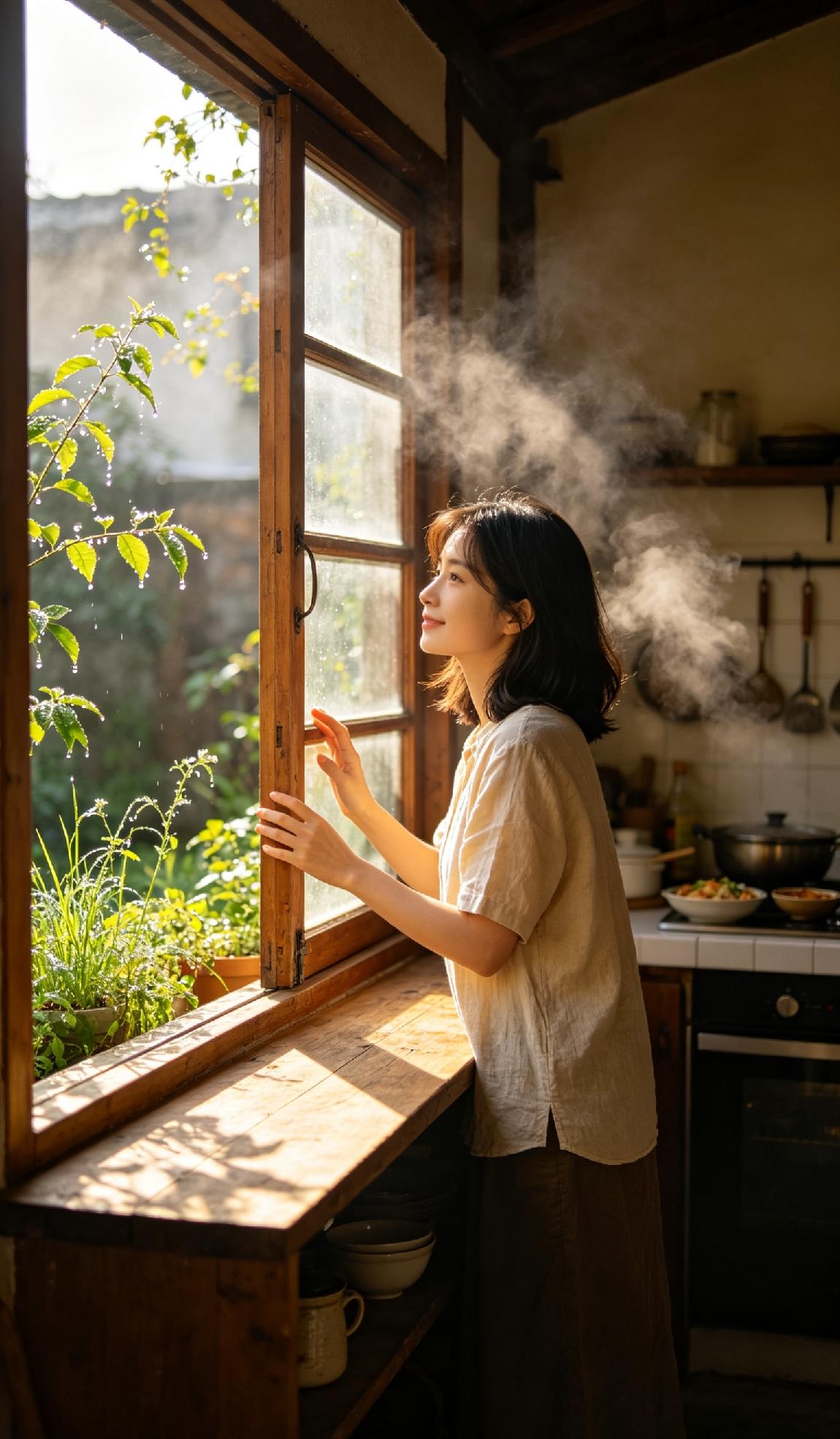 晨起推开窗，迎面而来的是温柔的清风🍃
院子里的草木在阳光下舒展枝叶，寻常日子的