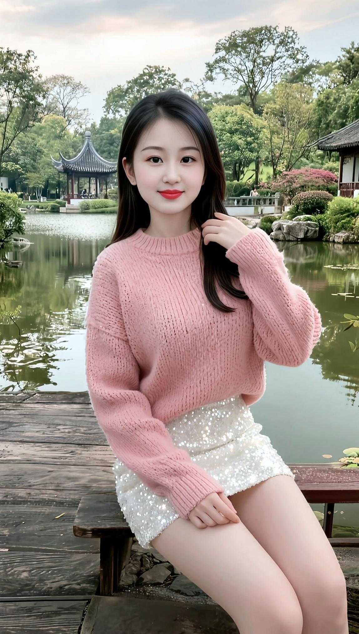 湖畔甜美照 甜美女孩 清纯甜美 时尚穿搭 抖音玩法达人中心