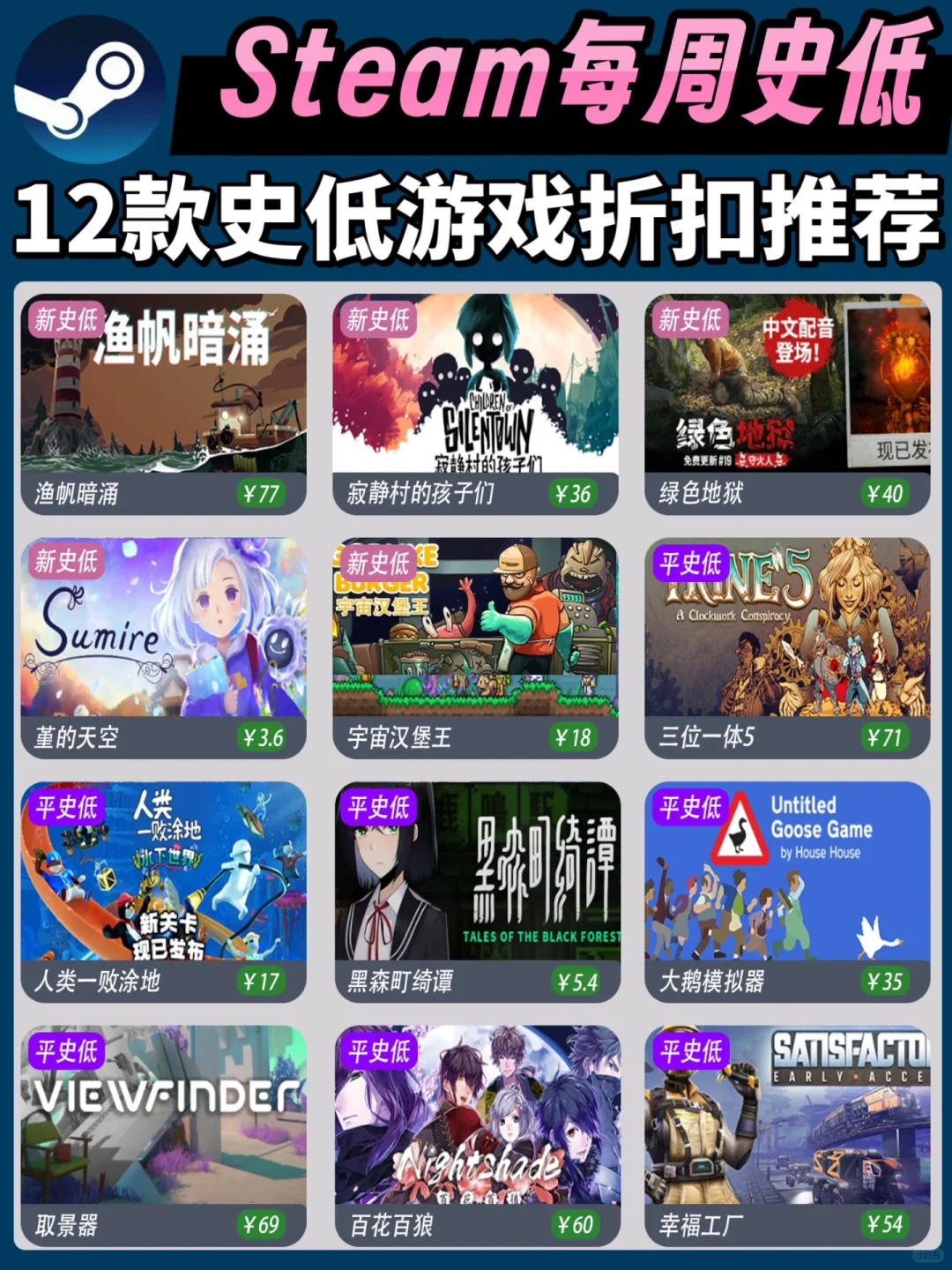 Steam本周折扣游戏推荐‼️12款史低打折中