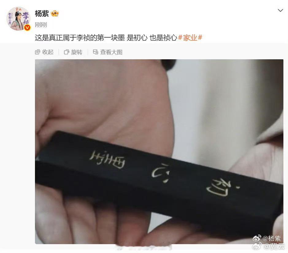 【杨紫发了真正属于李祯的第一块墨 】杨紫说李祯的第一块墨是初心也是祯心 5月18