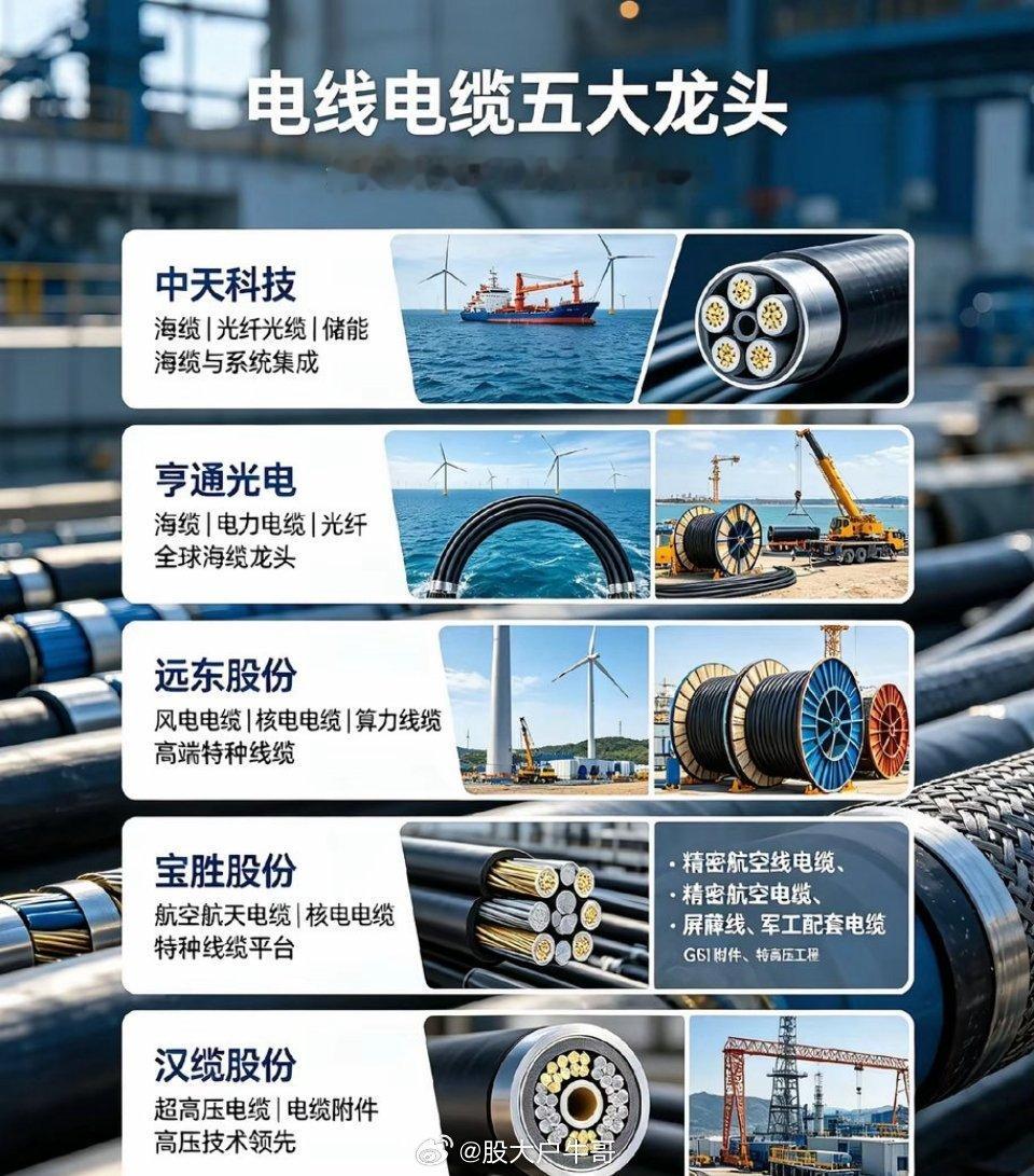 A股电线电缆五大龙头1. 中天科技✅优点：海缆龙头，国内海上风电海缆市占率领先；