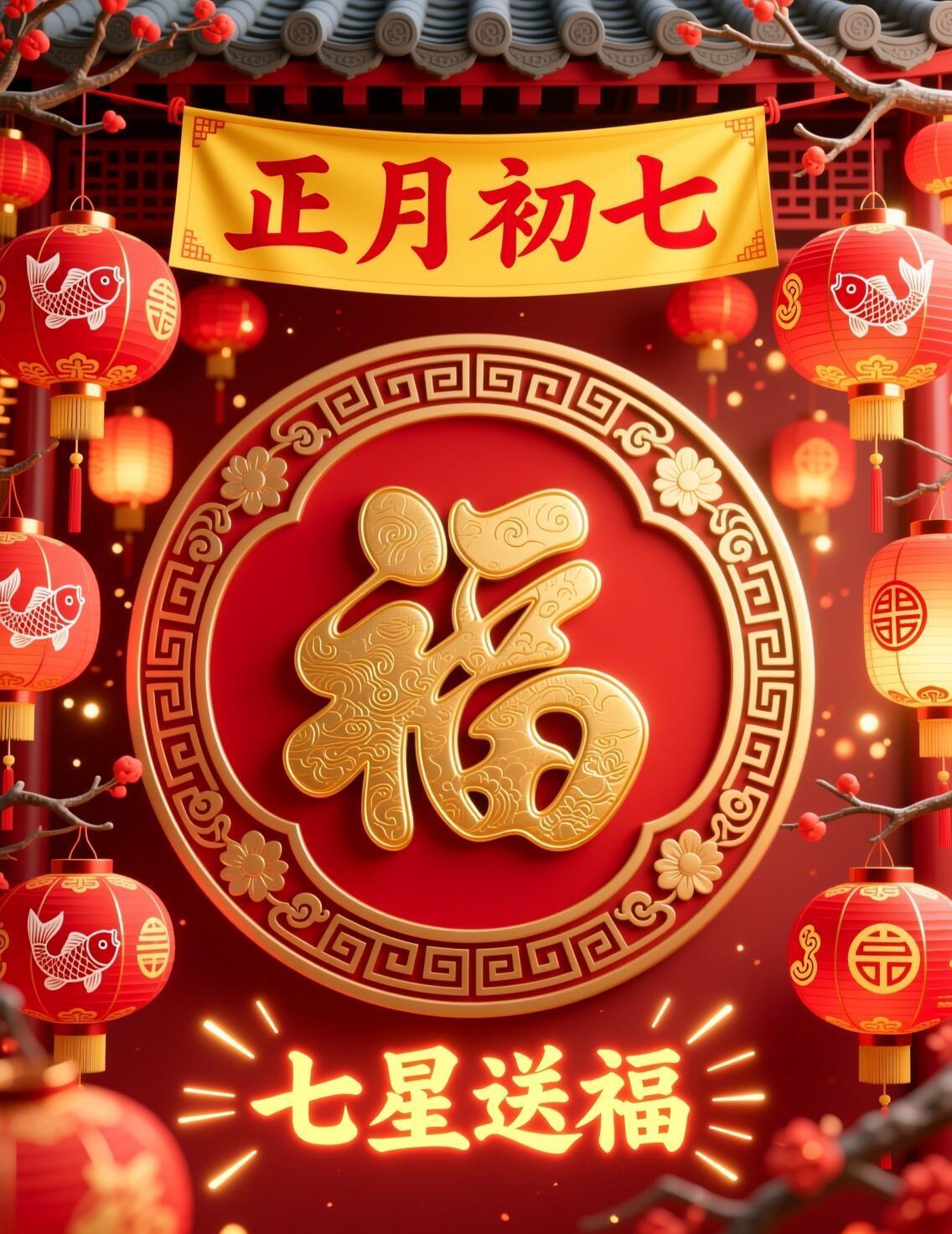 大年初七，喜乐安康！✨
借七星之运，送你七福圆满：
财源滚滚来，事业节节高；
烦