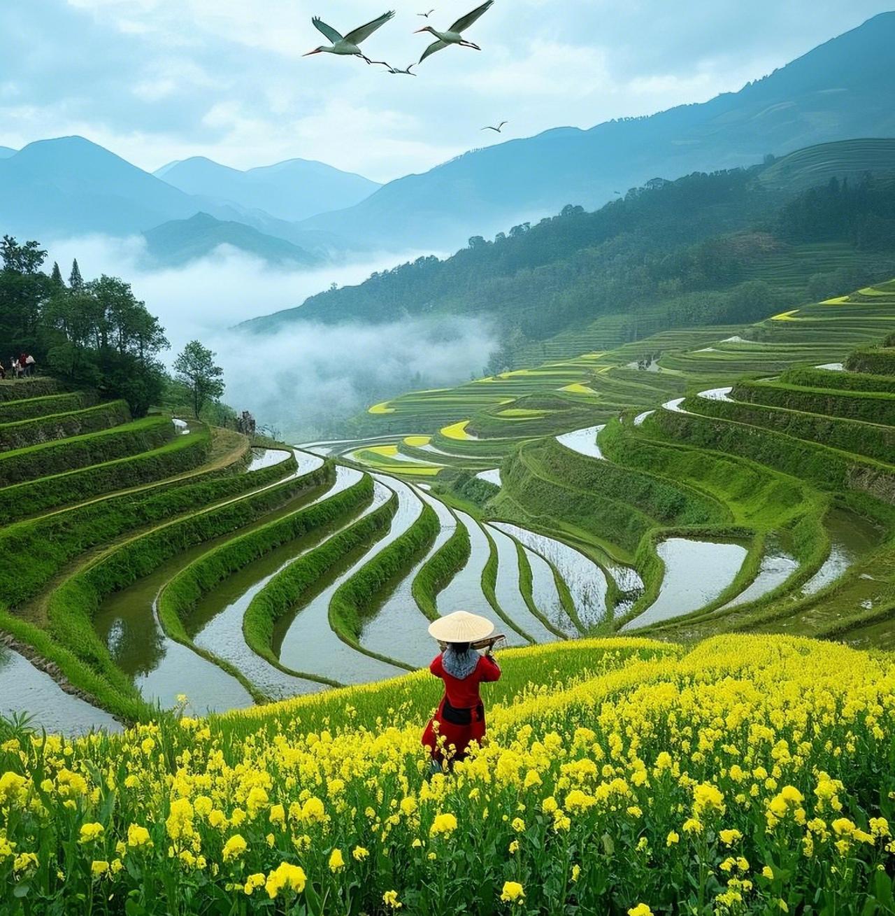 人间只此一趟，何不潇洒活一场
 
在陕南那片被春日染黄的梯田旁，一条溪流潺潺，一