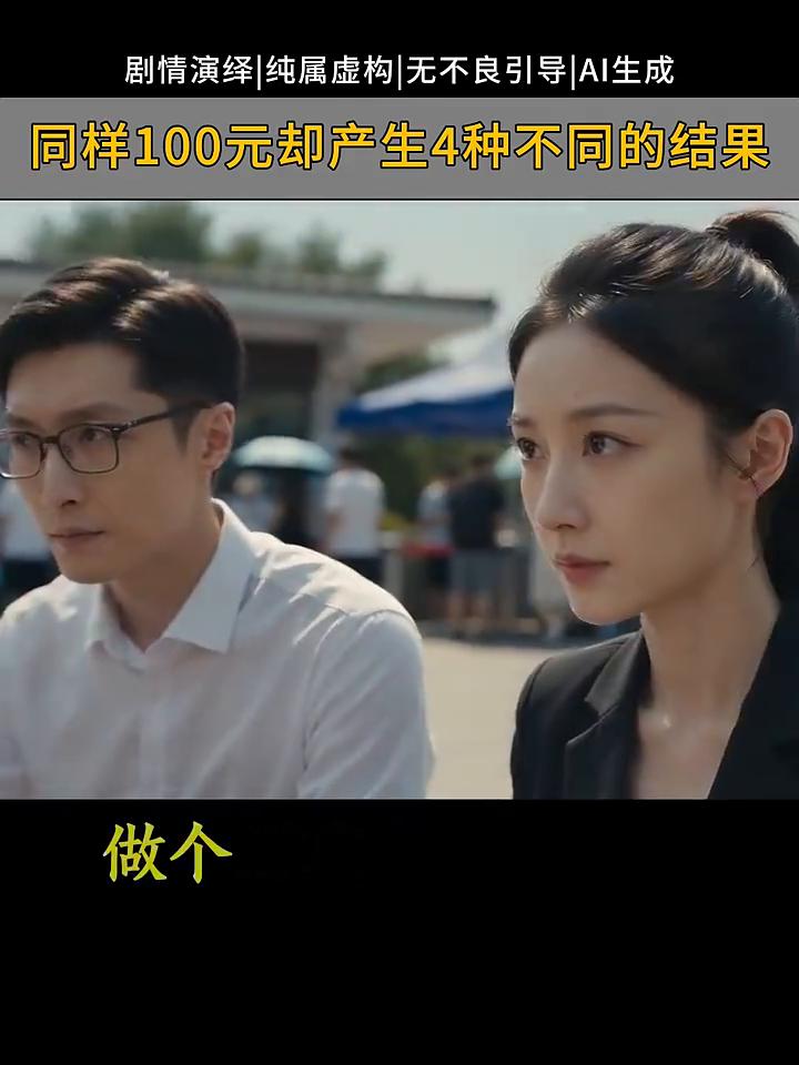 同样是一百元却产生了四种不同的结果。
100块给你们4个人在景区做个游客刚需的生