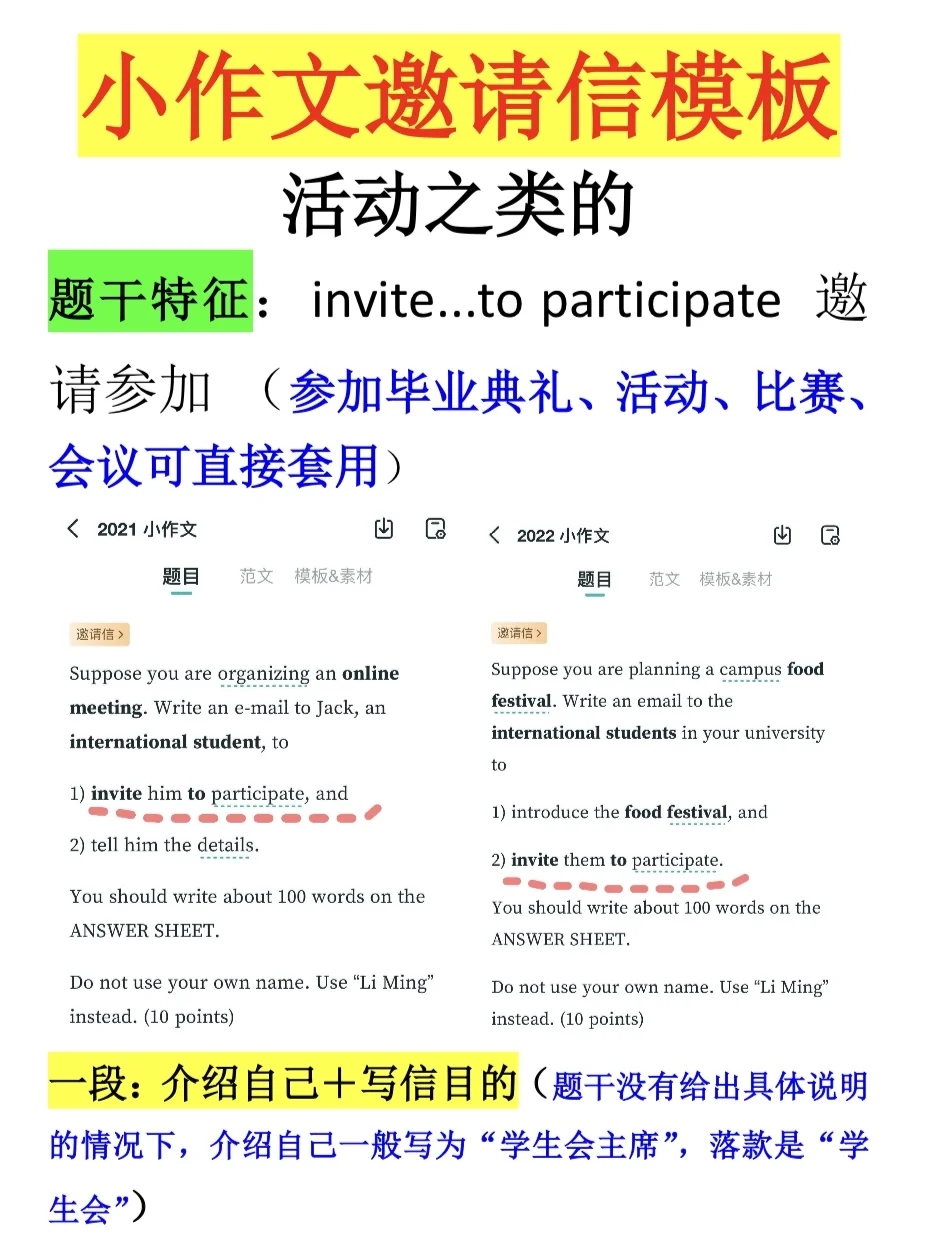 英语二88分丨小作文邀请信自用模板❗❗