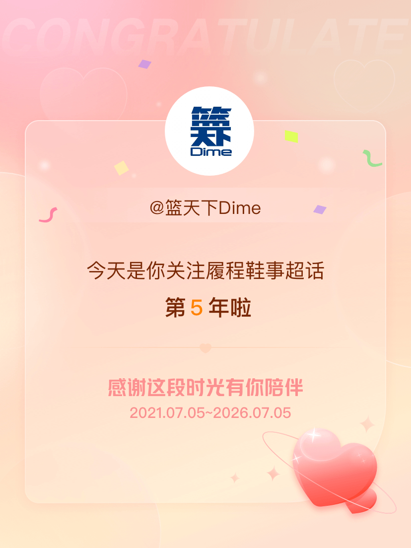 履程鞋事今天是我关注超话的第5年，希望能继续伴你一路前行～ 