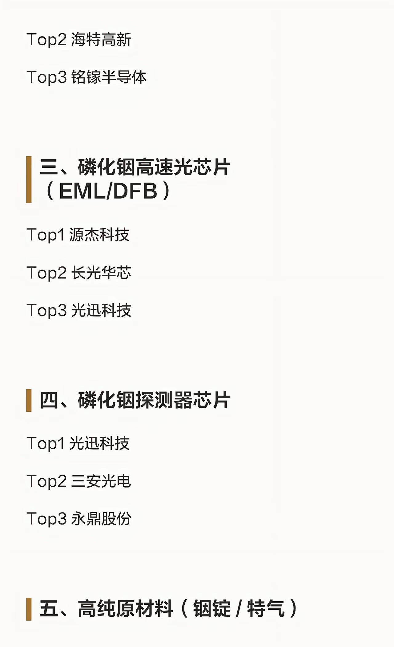 磷化铟各细分领域龙头梳理磷化铟各细分领域龙头梳理一、磷化铟衬底Top1 云南锗业