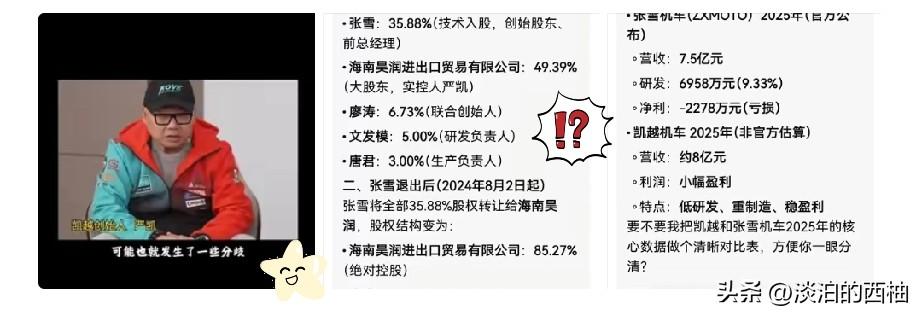 这就是凯越的严凯，当初张雪净身出户，把35%的股份白白转给他，这便宜占得确实够大