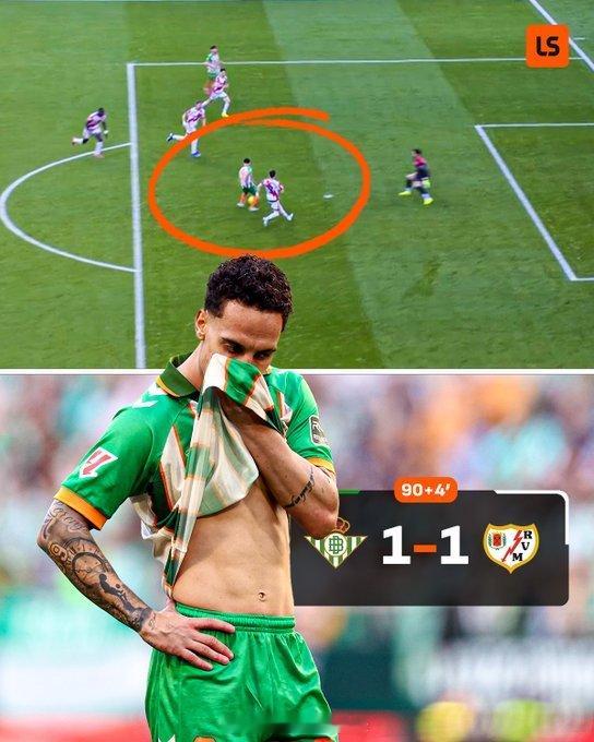 【安东尼哭了】西甲联赛，皇家贝蒂斯主场1比1战平巴列卡诺，巴西边锋安东尼，在补时