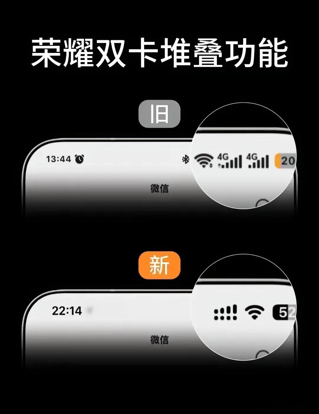 这个设计真的不错，终于不用再忍受安卓双卡状态栏拥挤杂乱的问题。图中上边是现在手机