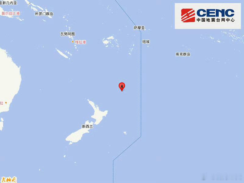 地震快讯中国地震台网自动测定：04月16日21时30分在新西兰克马德克群岛以南附
