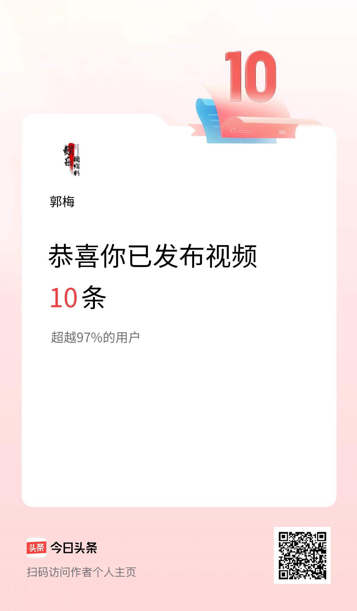 我在头条累计视频投稿10个