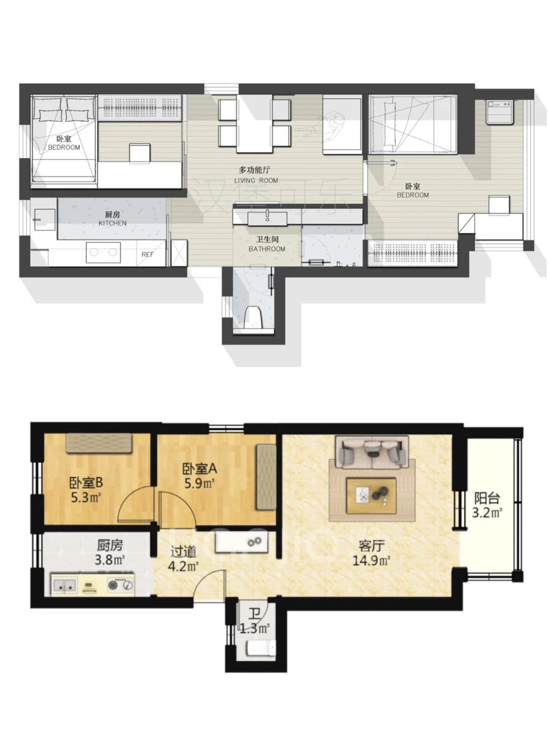 户型改造/50.5㎡小户型两室平面方案