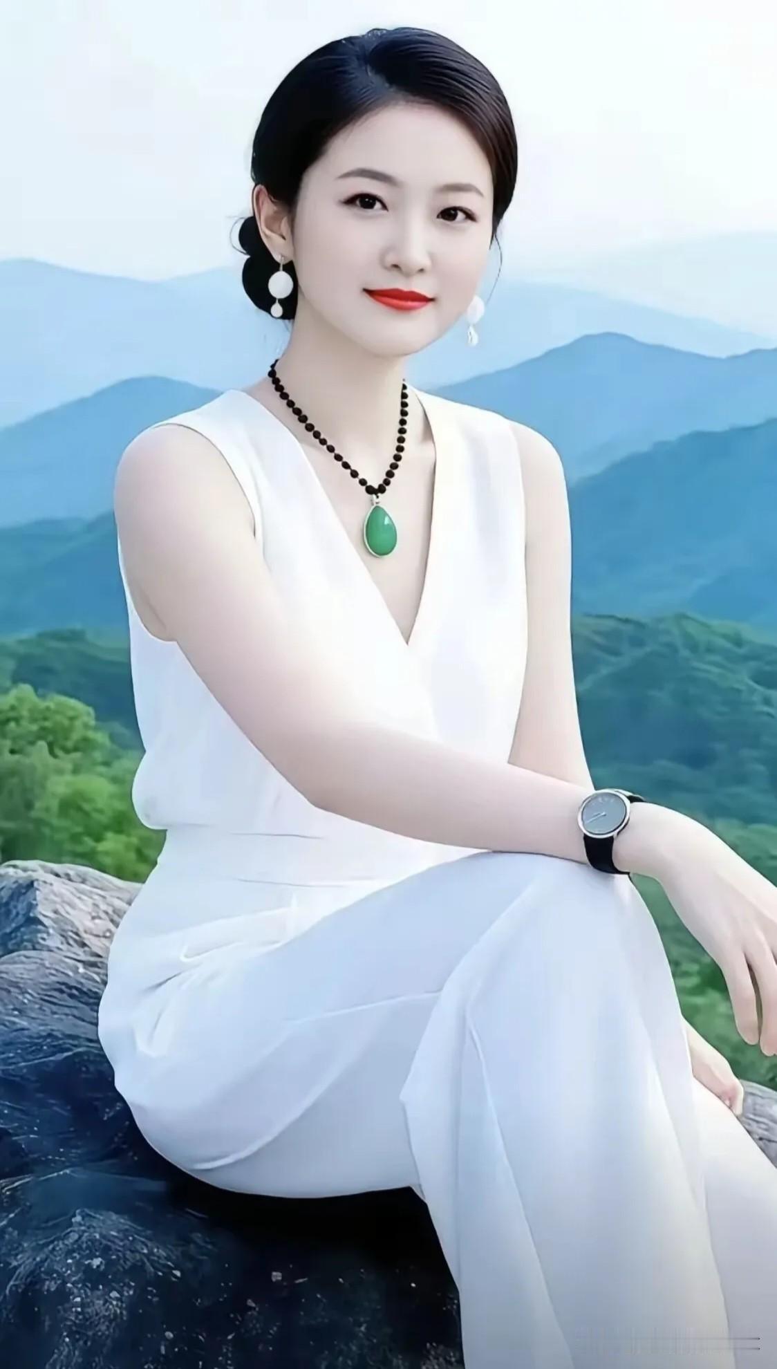 梅花引·青山凝韵
 
层峦青，翠林萦，云间芳姿临水清。
素衣轻，玉簪凝，翠佩悬胸