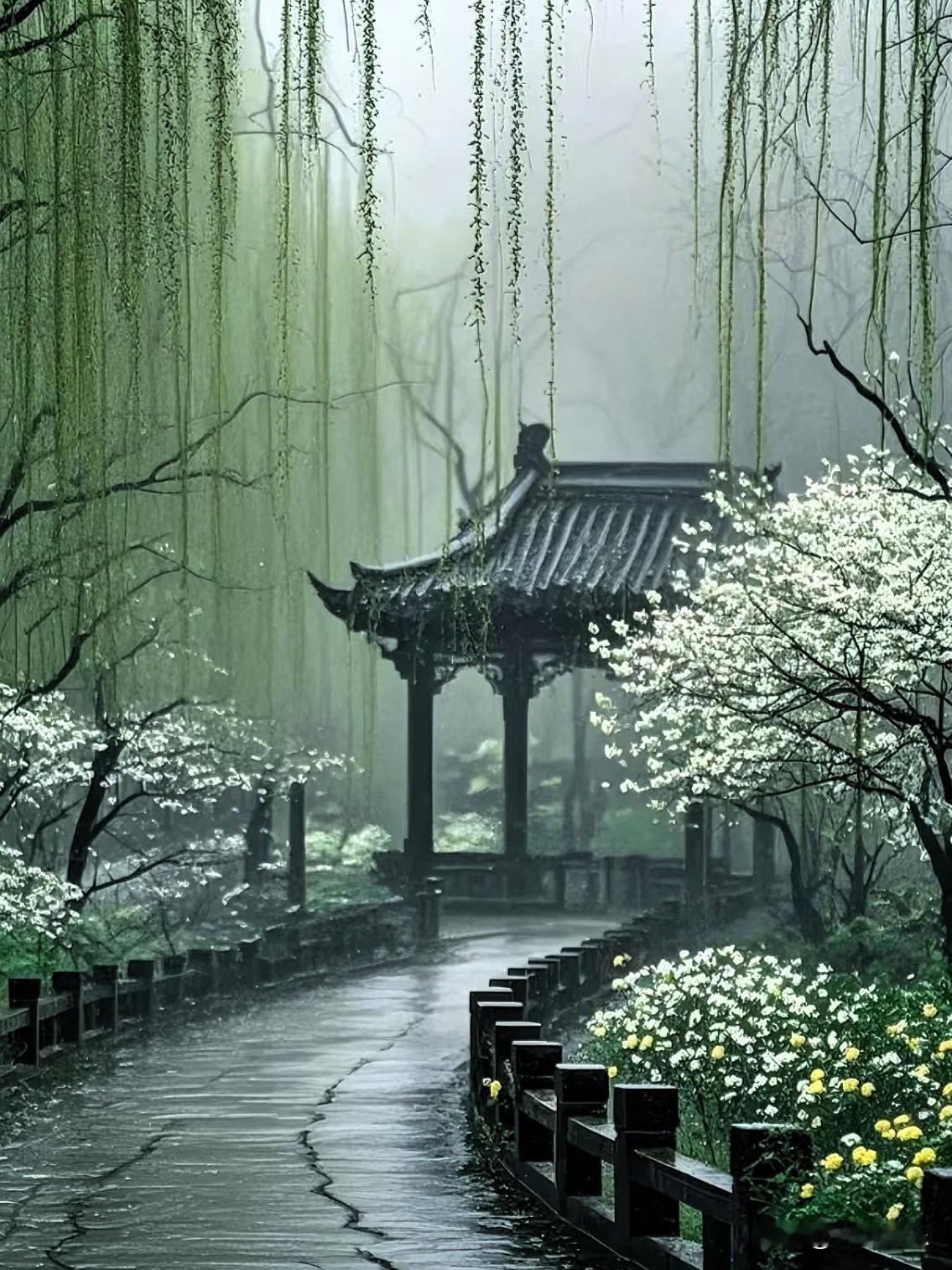 下联：风卷残荷万点愁

赏析与释义：

这幅对联借自然景物寄托情感，上下联呼应工