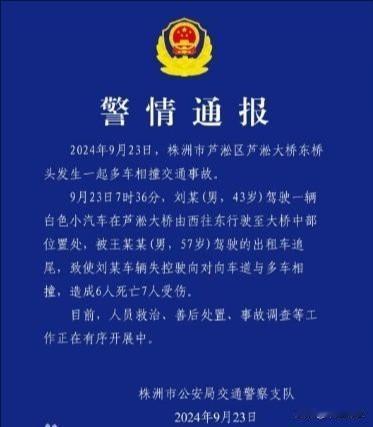 突发！湖南株洲芦淞大桥发生一起交通事故，一白色轿车疑被追尾后逆行引发连环撞击惨祸