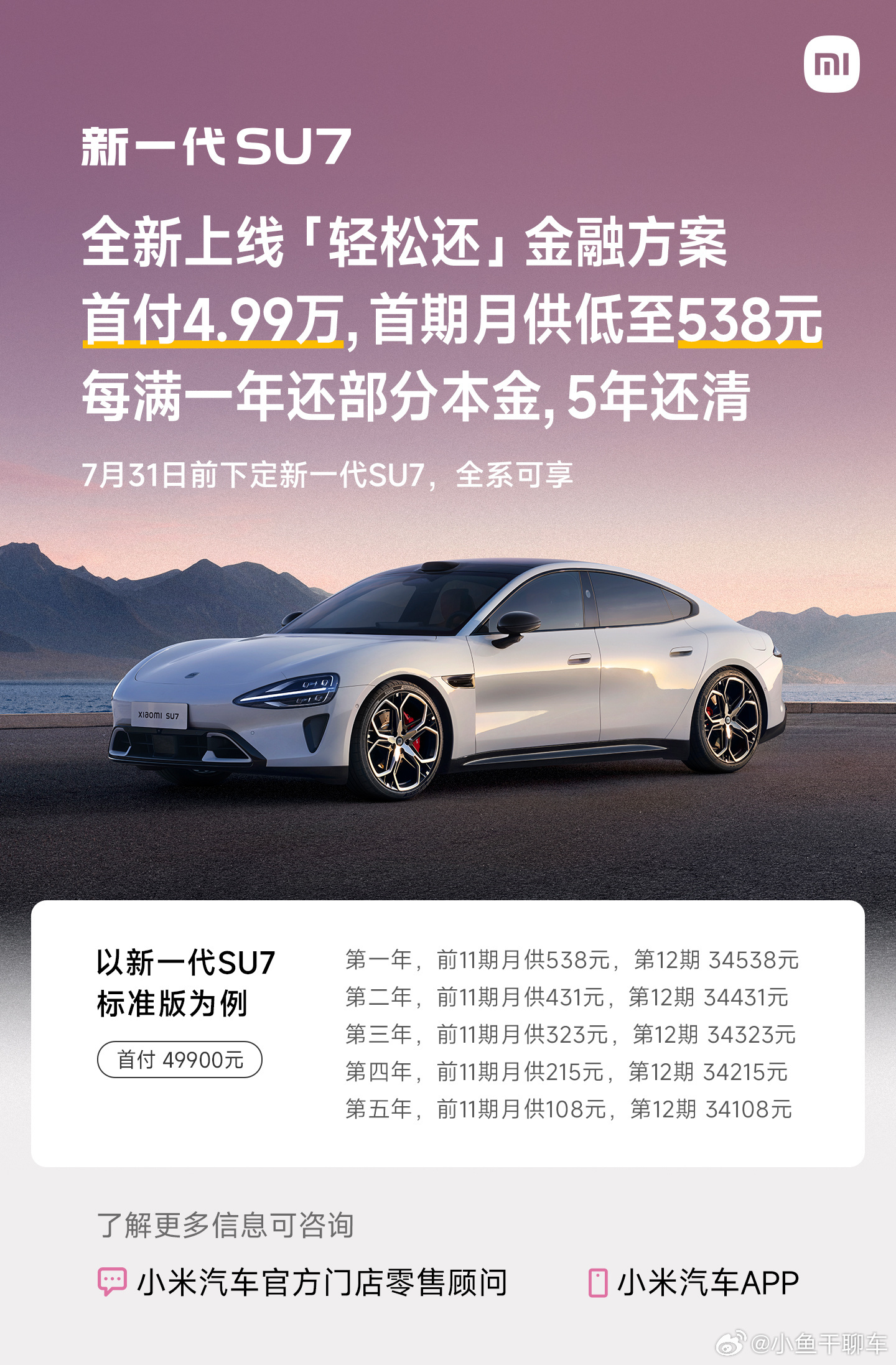 YU7上了三年免息，五年低息，su7上了轻松还金融政策，su7ultra直接上了