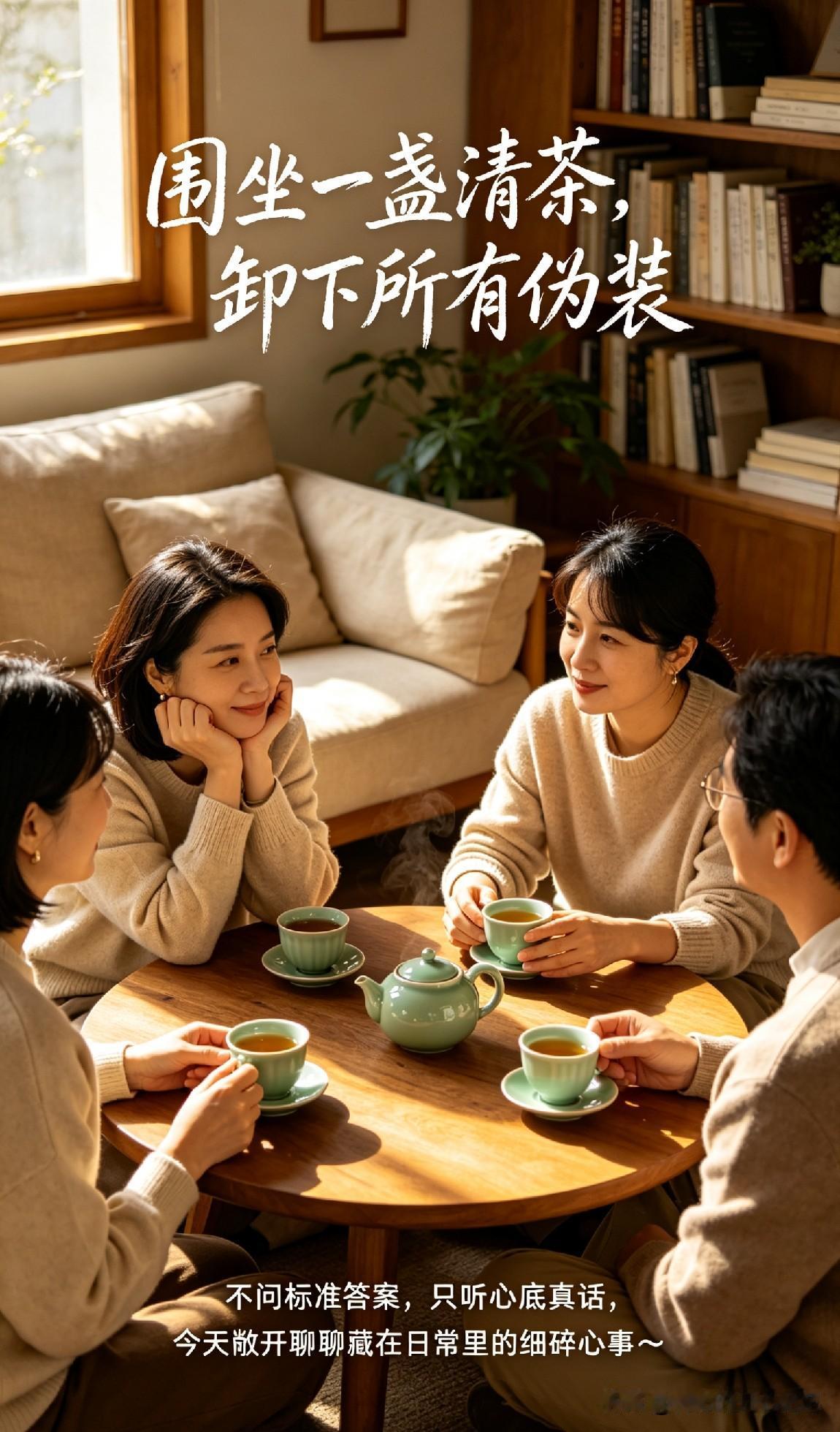 围坐一盏清茶，卸下所有伪装。不问标准答案，只听心底真话，今天敞开聊聊藏在日常里的