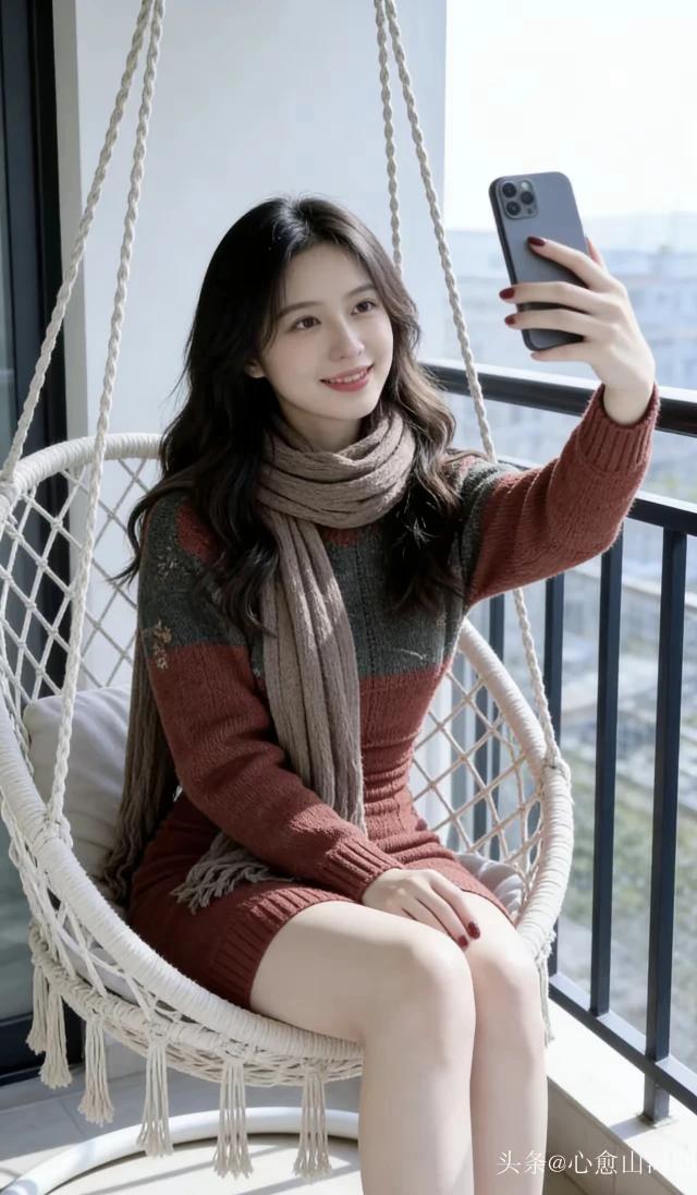 美丽佳人，手机自拍。
千娇百媚，自娱自乐。
眉清目秀，美若冠玉。
风情万种，艳若