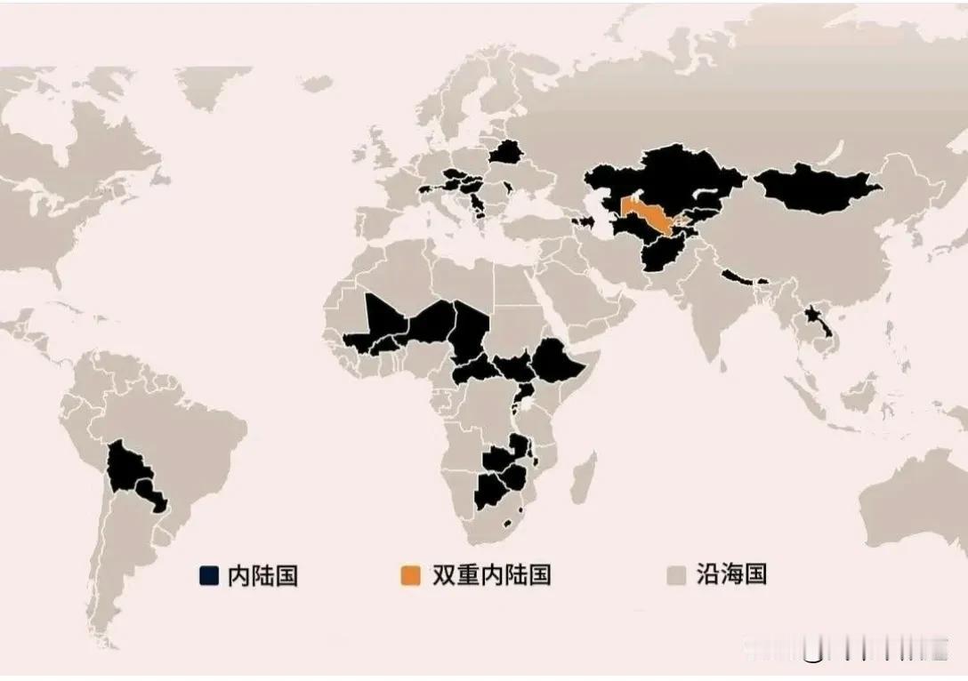 真正的内陆国家其实不多，但内陆国家是绝望的，尤其是本来有海岸线，由于种种原因最后