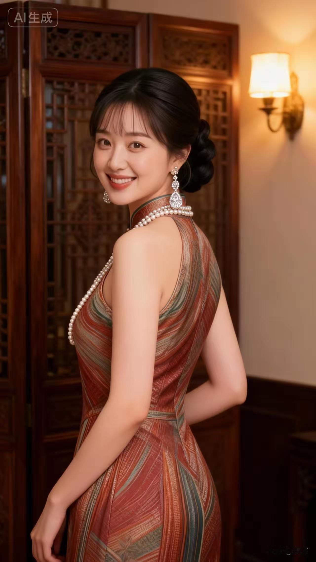 天净沙·旗袍之韵
旗袍优雅风姿，
珍珠耳环凝思。
莞尔回眸韵施。
东方情炽，
刹