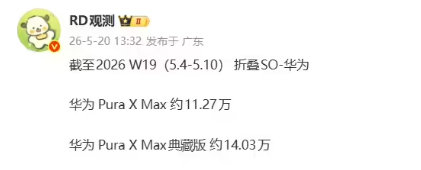 【华为PuraXMax销量曝光】长期关注国内手机市场份额的博主 今日分享了华为折